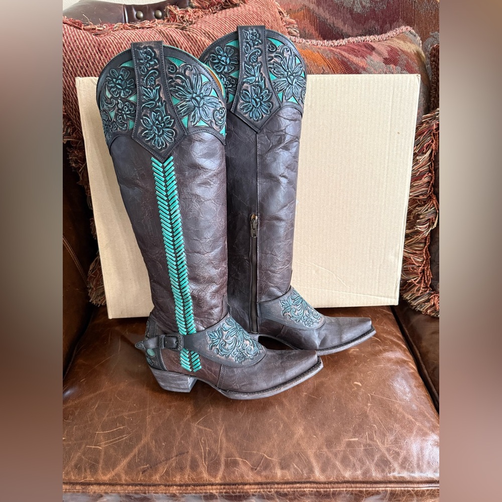 Old Gringo NIB Double D Ranch Wear Aster Tooling 18"  Boots in Box Size 7B